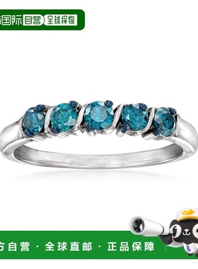 自营 Ross-Simons 925 银蓝钻 5 石戒指 - 白色 美国奥莱直发