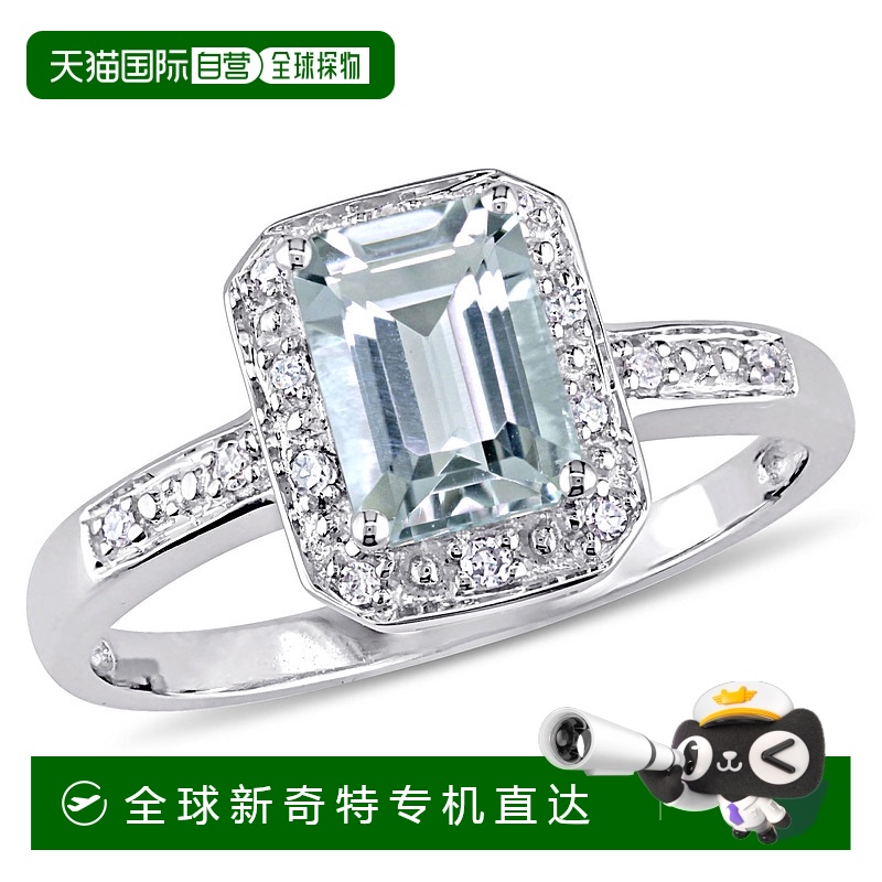 美国直邮Julianna B女士戒指10k白金切割海蓝宝石婚戒简约时尚