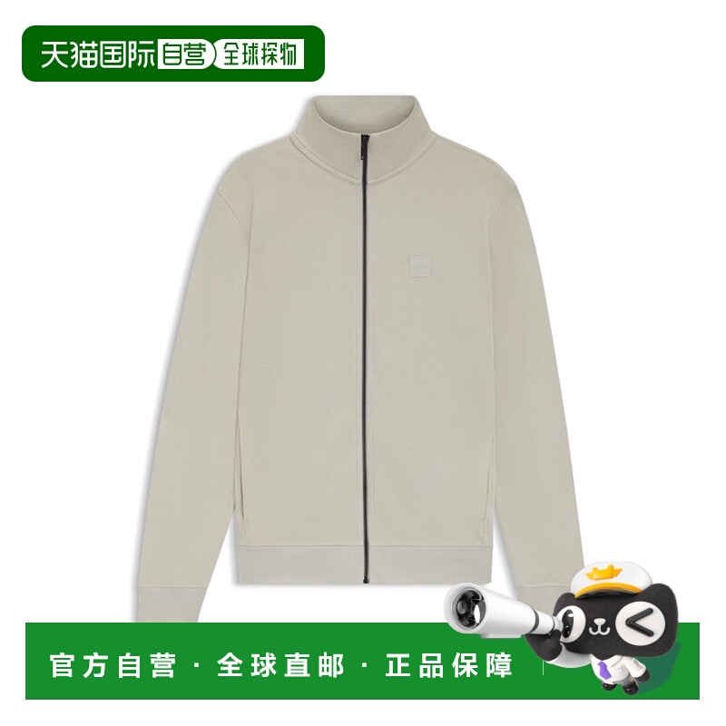自营bossLogo-badge zip-up jacket in cotton terry - light bei