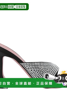 自营 Amina Muaddi缎面水晶湿婆拖鞋-缎面黑色/白色水晶 美国奥莱