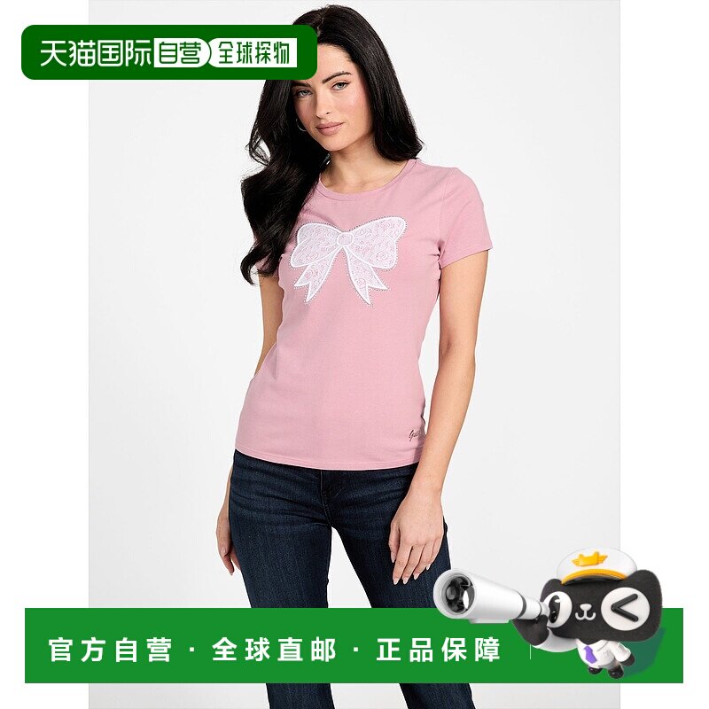 自营 guessEco Melany 蕾丝蝴蝶结 T 恤 - dusty phard 美国奥莱