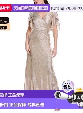 自营Adrianna Papell Metallic Flutter Knit Gown - gold 美国奥