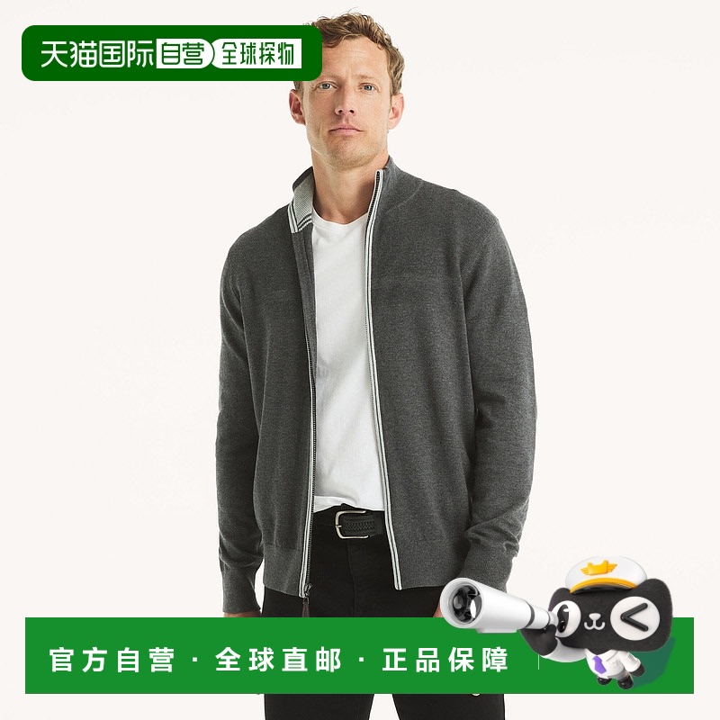 自营Nautica男式Navtech立领全拉链毛衣-炭色 美国奥莱直发