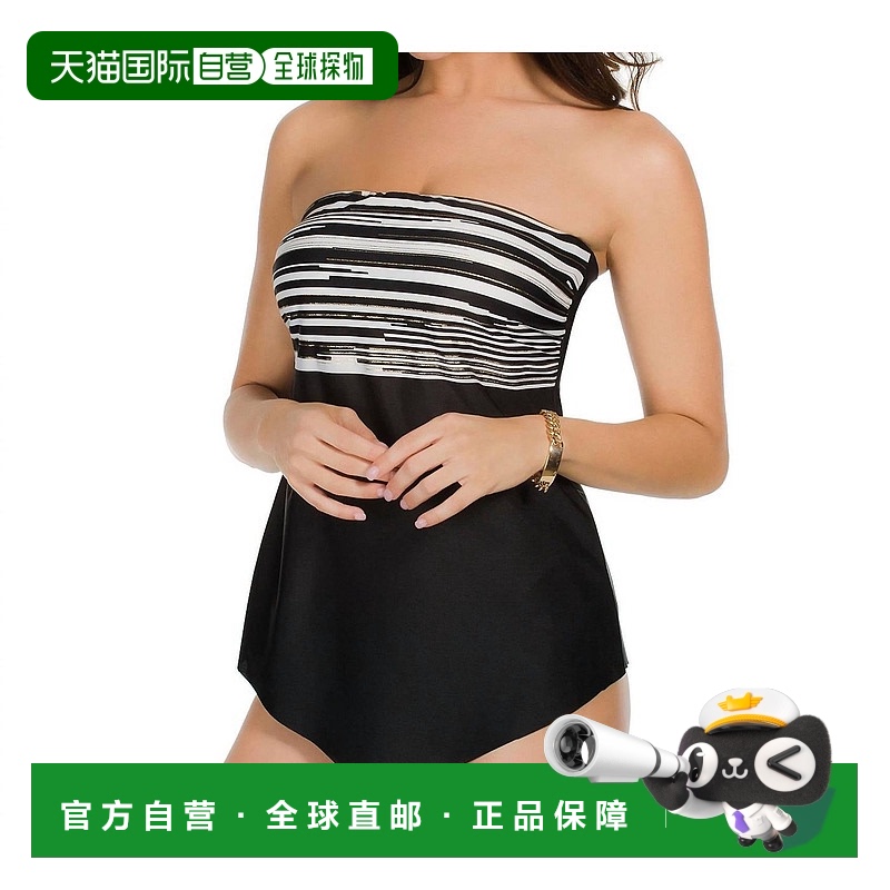 自营 miraclesuit条形码Hankini内裤Tankini上衣比基尼黑色/白色-