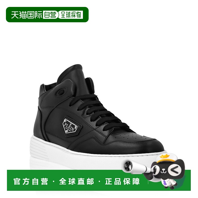 自营 philipp plein纳帕皮革中帮运动鞋-黑色 美国奥莱直发板鞋