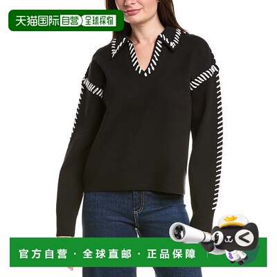 自营English Factory Stitch Detail Collar Top - black 美国奥