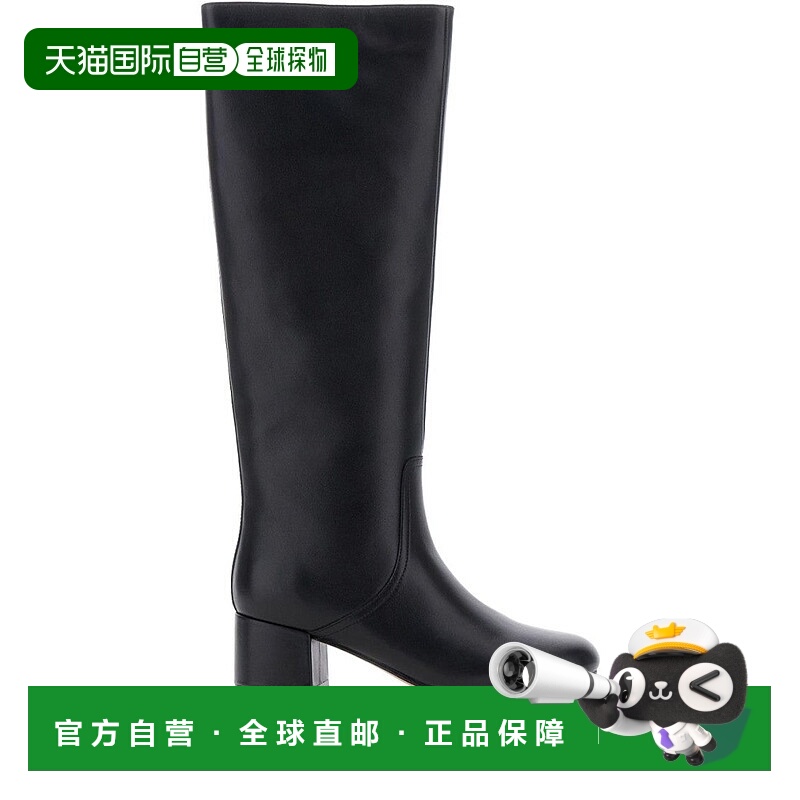 自营twin-setKnee-High Calf Leather Ankle Boots With Silhouet
