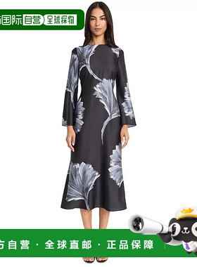 自营 Donna Morgan Midi连衣裙女式黑灰色花朵印花镂空领带后背FT