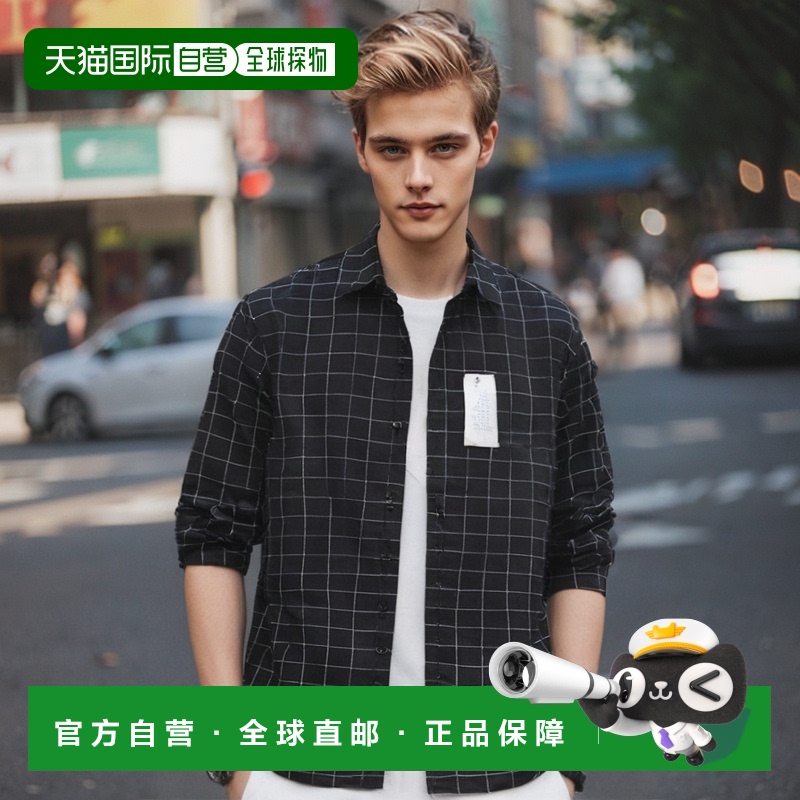 自营 selected男式 Wogrid 格纹黑色长袖衬衫 - 格纹黑色 美国奥