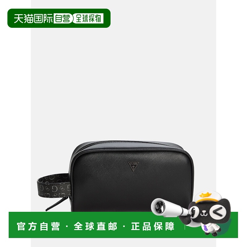 自营guessLogo Trim Toiletry Bag - black snakeskin 美国奥莱直