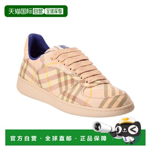 自营Burberry露台格子帆布运动鞋-红色 美国奥莱直发