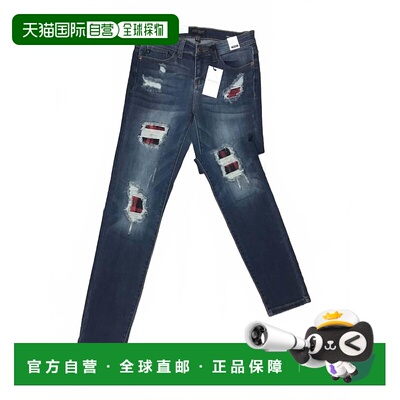 自营judy blueWomen's Plaid Patch Work Skinny Jeans In Black