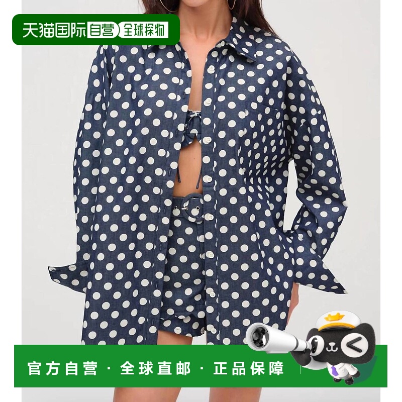 自营for love & lemonsDolly Dot Button Down In Indigo - indig