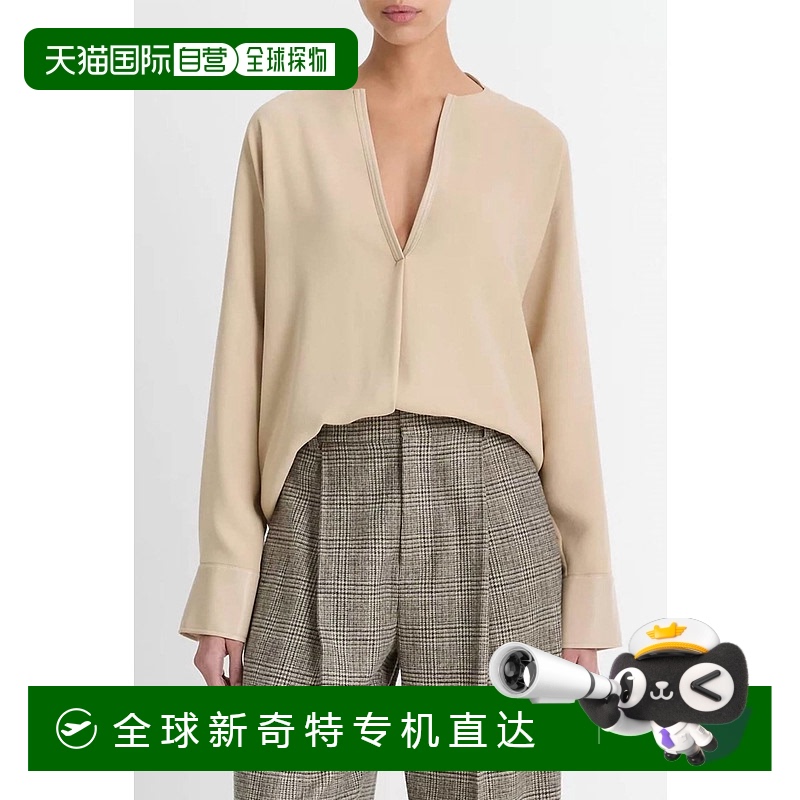自营 vince深象牙色人造皮革镶边Dolman袖衬衫-深象牙色 【美国奥
