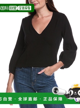 自营 Nation LTD Maribeth气球袖V领上衣-黑色 美国奥莱直发女装
