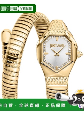 自营JUST CAVALLI Womens's Snake Watch, Gold Color Case, Silv