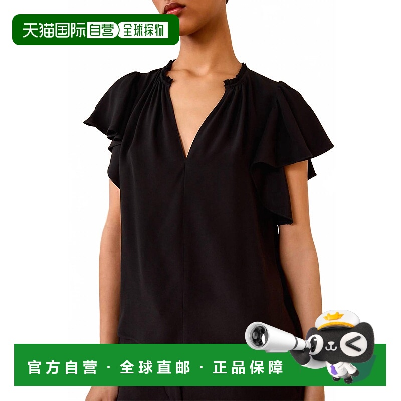 自营ulla johnsonLilo Flutter Sleeve Blouse In Noir - noir 美