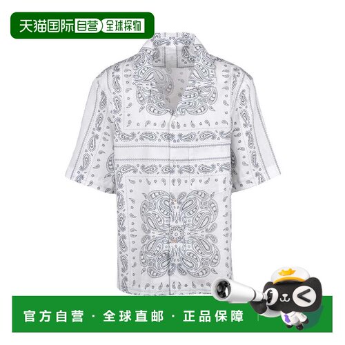 自营eleventyWhite Blue Linen Cotton Shirt - white 美国奥莱直