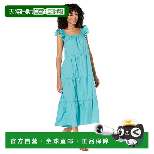 自营Moon River连衣裙女式蓝色棉质分层飘逸袖A字型JDM803-蓝色