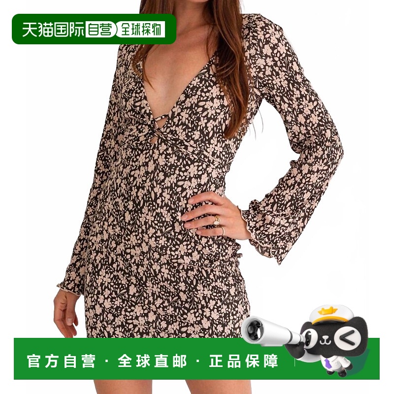 自营le lisLong Sleeve Mini Dress In Black And Cream - black