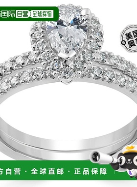 自营 pompeii31 5/8 克拉梨形光环钻石订婚结婚戒指套装 14k 白金