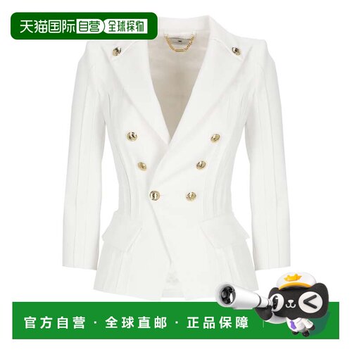 自营elisabetta franchi象牙色双排扣Logoed西装外套-白色 美国奥