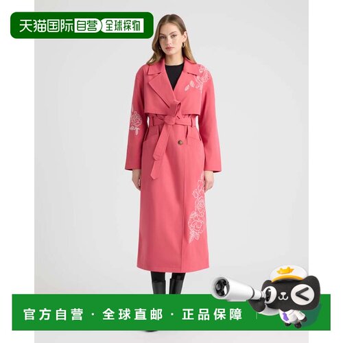 自营NVLT Women’s Trench Coat with Embroideries - pitaya red