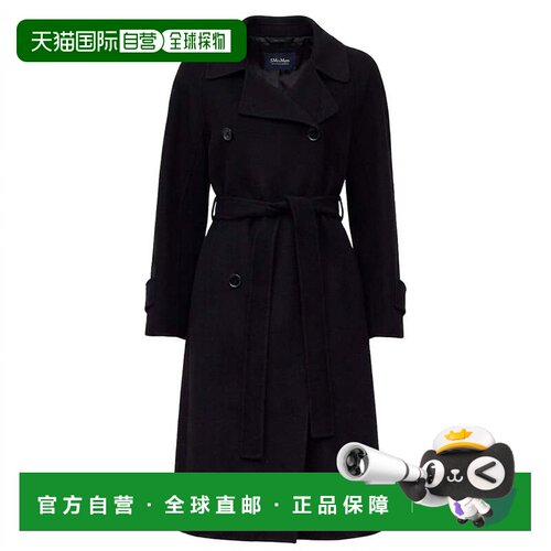 自营max maraSamanta Double Drap插肩羊毛大衣-黑色 美国奥莱直