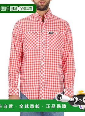 自营 Burberry Gingham棉质镂空下摆大衬衫-红色图案 美国奥莱直