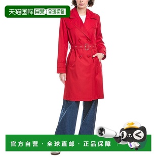 美国奥莱直发大衣 红色 自营Via Spiga褶皱风衣