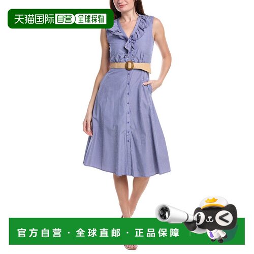 自营Sam Edelman Striped Jeweled Ruffle Dress - blue 美国奥莱