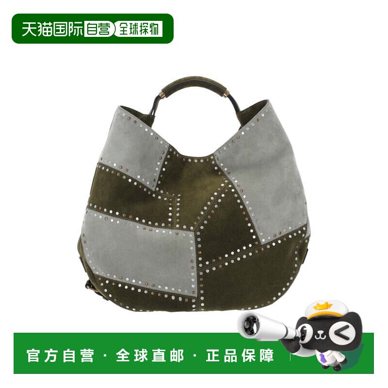 自营moschino绿色拼布铆钉皮革手提包-绿色 美国奥莱直发