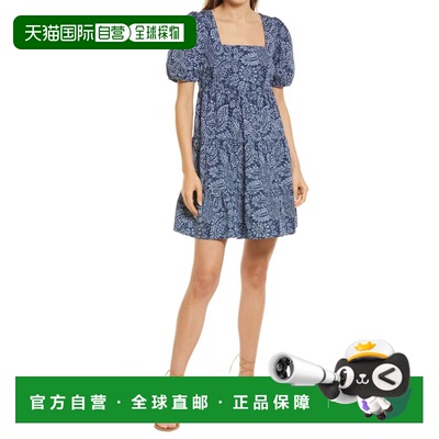 自营Madewell Babydoll Dress Women's Blue Paisley Print Tiere