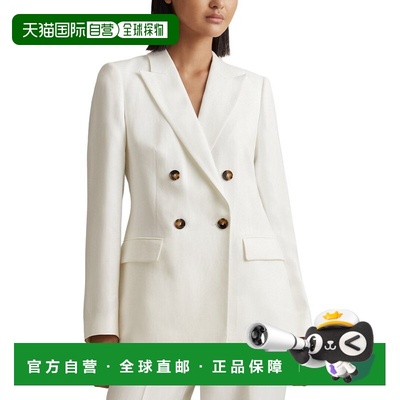 自营Reiss Lori Double-Breasted Linen-Blend Blazer - white 美