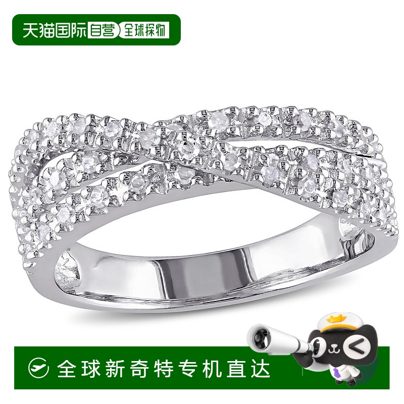 美国直邮Julianna B戒指925纯银镶钻交叉设计感时尚简约结实