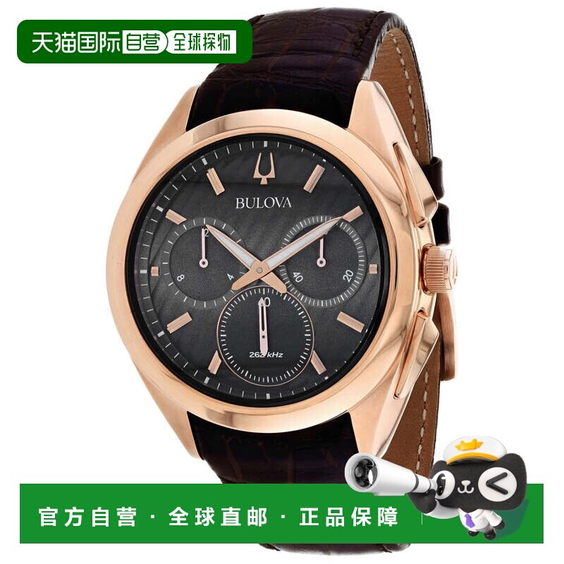 自营Bulova Men's Curv Black Round 42mm - black 美国奥莱直发