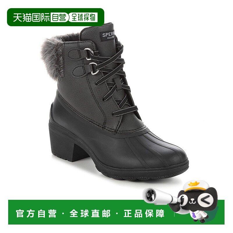 自营 Sperry Syren STS86768-001女式靴子8黑色人造毛皮脚踝块鞋K