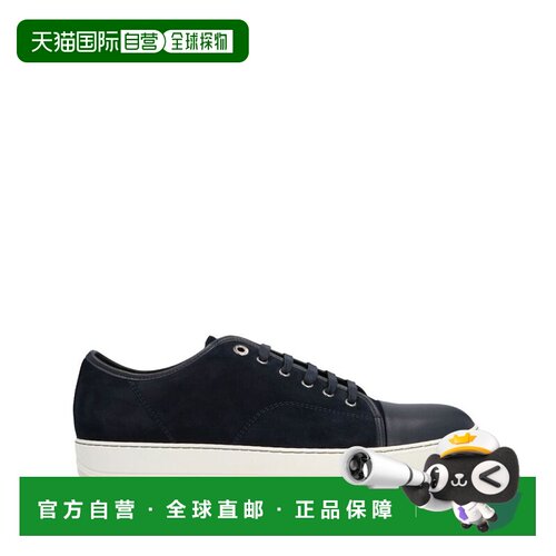 自营lanvinNavy Blue Calf Suede Lace-Up Sneakers - black 美国