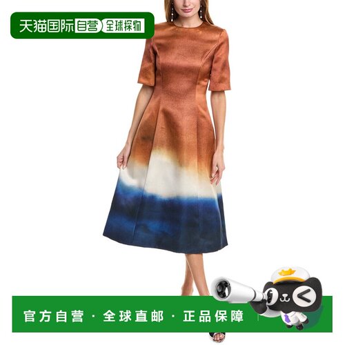 自营Oscar de la Renta Abstract Ombre Silk-Lined Midi Dress -