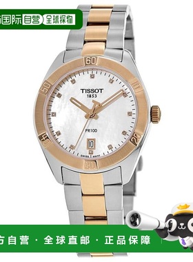 自营Tissot PR 100 Mother of Pearl Diamond Dial Two Tone Stai
