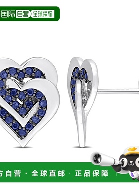 自营 925 纯银 Mimi & Max 1/2 CT TGW 蓝色蓝宝石互锁心形耳钉 -