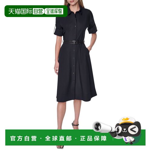 自营DKNY Roll Tab按钮连衣裙-黑色 美国奥莱直发