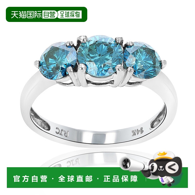 自营 vir jewels2 克拉 3 石圆形蓝色钻石订婚戒指 14K 白金新娘