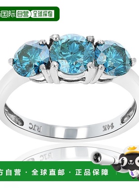 自营 vir jewels2 克拉 3 石圆形蓝色钻石订婚戒指 14K 白金新娘