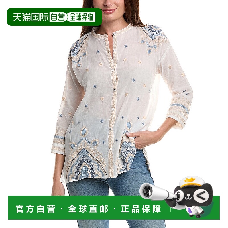 自营Johnny Was Slim Audrey Mandarin 3/4 Tunic - white 美国奥