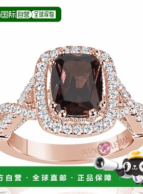 自营 Suzy Levian Rose 纯银棕色巧克力和白色立方氧化锆订婚戒指