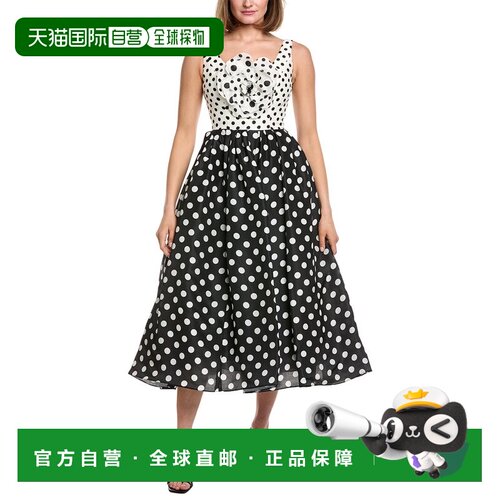 自营Carolina Herrera Full Dot Silk Midi Dress - white 美国奥