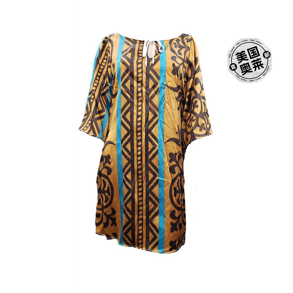 hale bob女式驼色印花真丝早秋新款连衣裙 驼色 【美国奥莱】直发