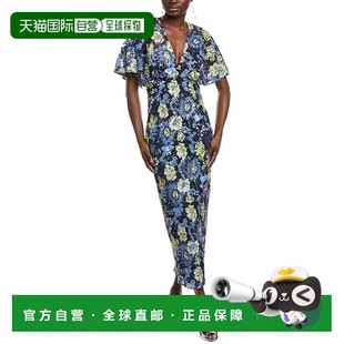 蓝色 roseLela玫瑰亮片刺绣柱服 美国奥莱直发连衣裙 lela 自营