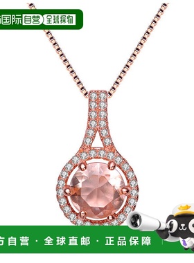 自营 genevive纯银18K玫瑰金镀香槟立方氧化锆吊坠项链-白色 美国